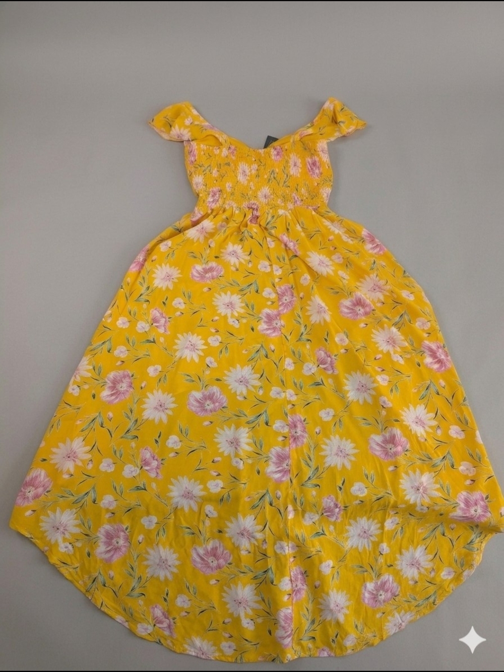 NWT As U Wish Yellow Floral High Low Dress Size L Smocked - Picture 12 of 12